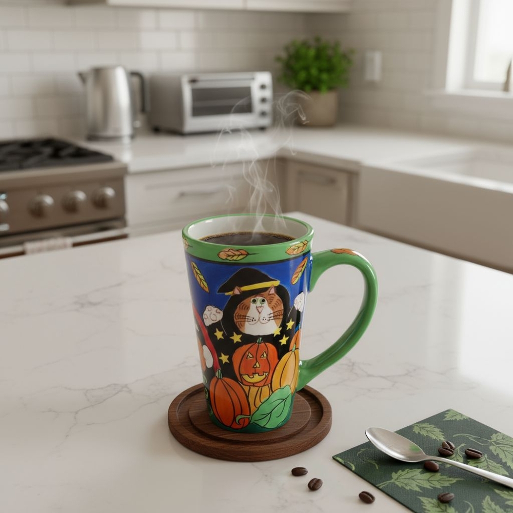 CATZILIA  2002 Halloween Cat Mug - Green and Blue 6"